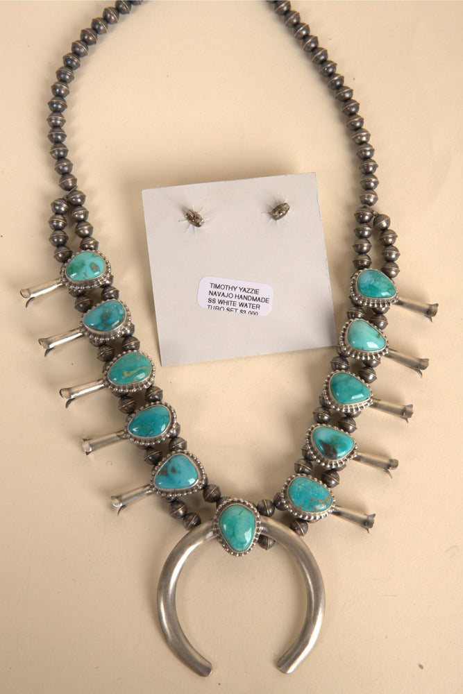 
                  
                    Navajo Handmade White Water Turquoise Necklace and Earring Set - 5
                  
                