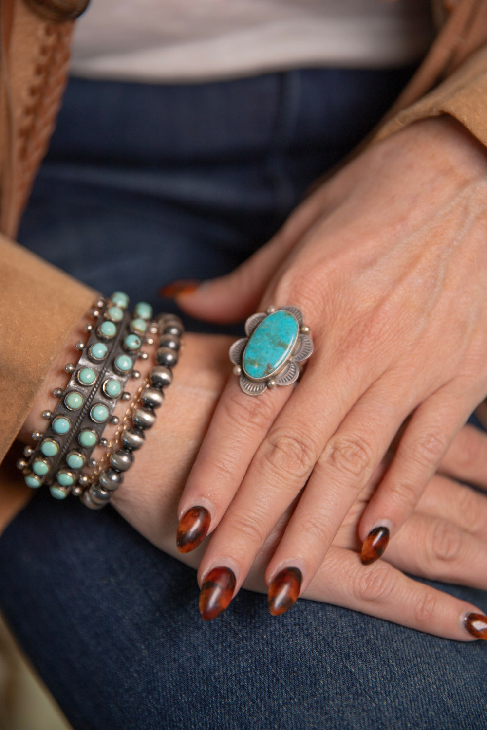 Navajo Handmade Kingman Turquoise Ring 7