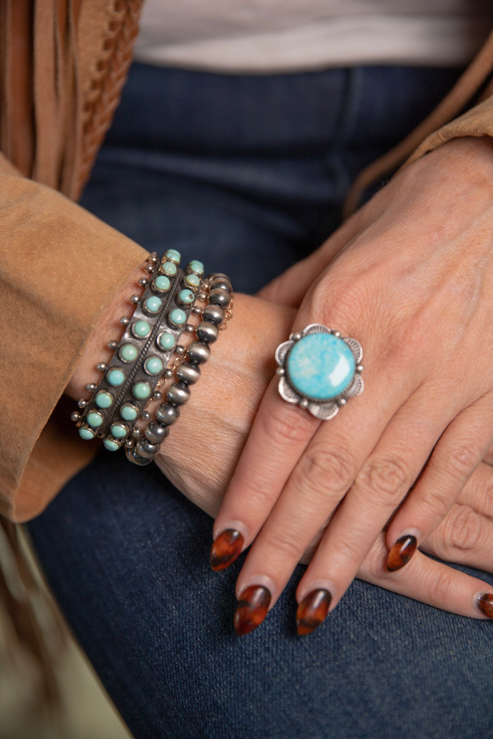 Navajo Handmade Kingman Turquoise Ring 6