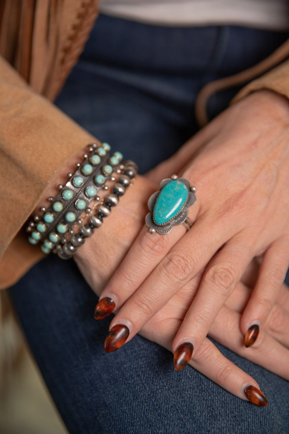 Navajo Handmade Kingman Turquoise Ring 8