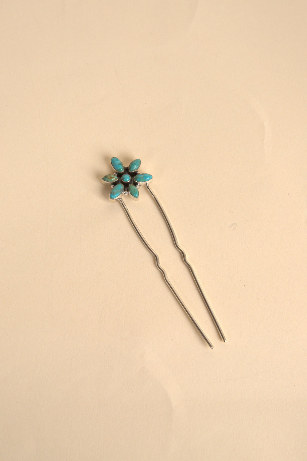 Navajo Handmade Turquoise Flower Hair Pin