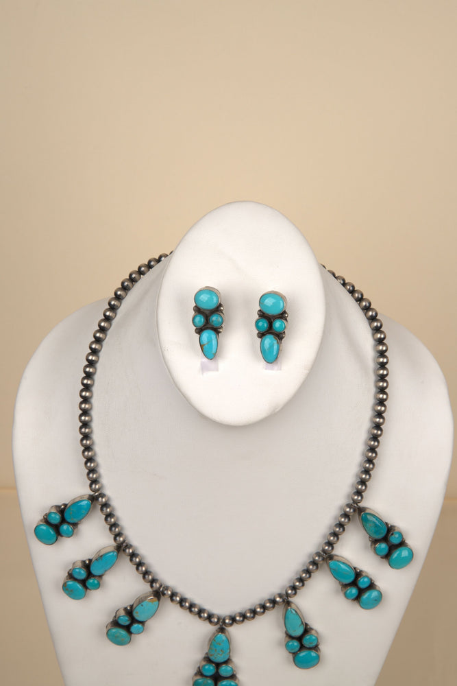 
                  
                    Navajo Handmade Kingman Turquoise Necklace and Earring Set - 9
                  
                