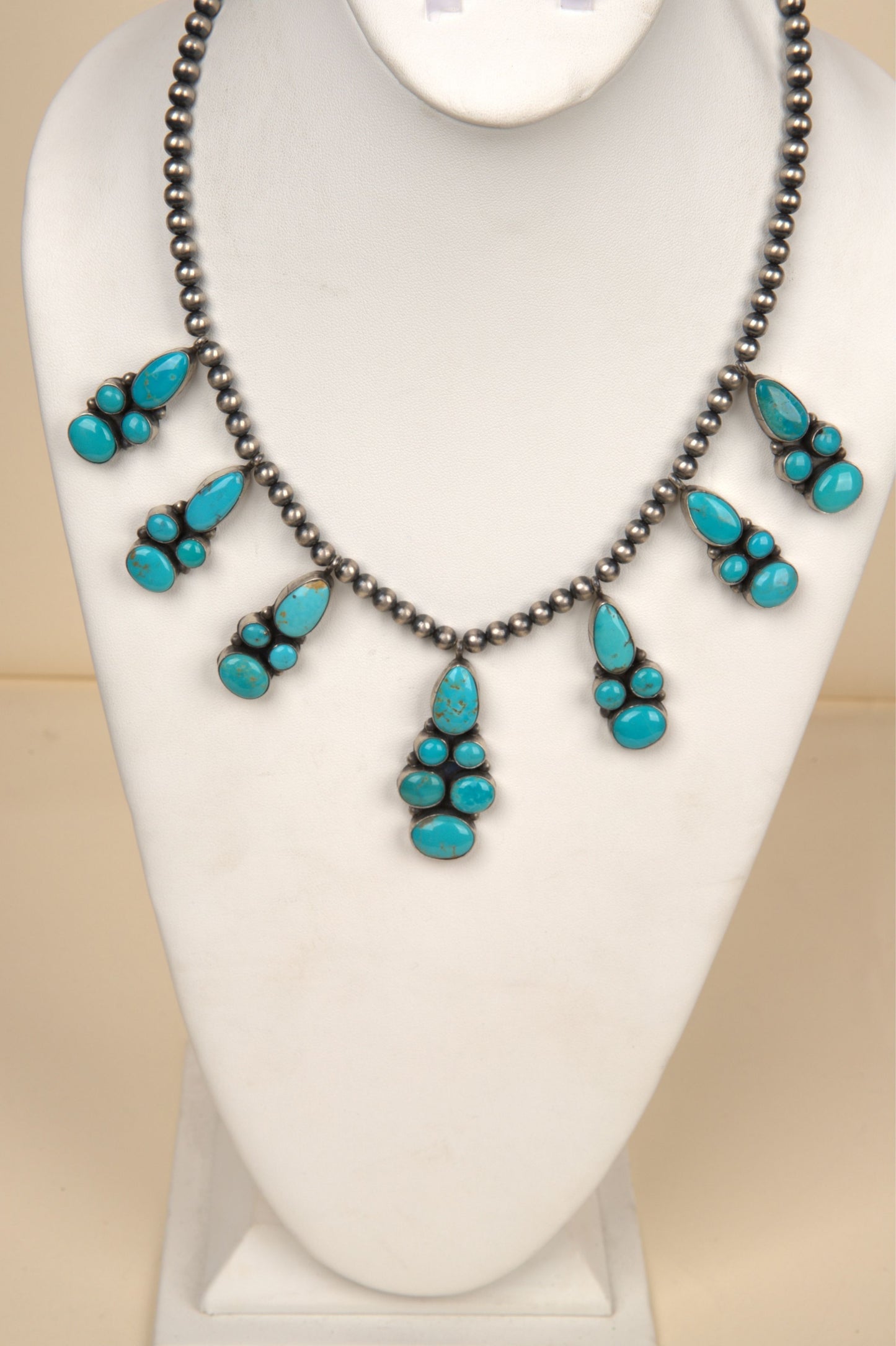 
                  
                    Navajo Handmade Kingman Turquoise Necklace and Earring Set - 9
                  
                