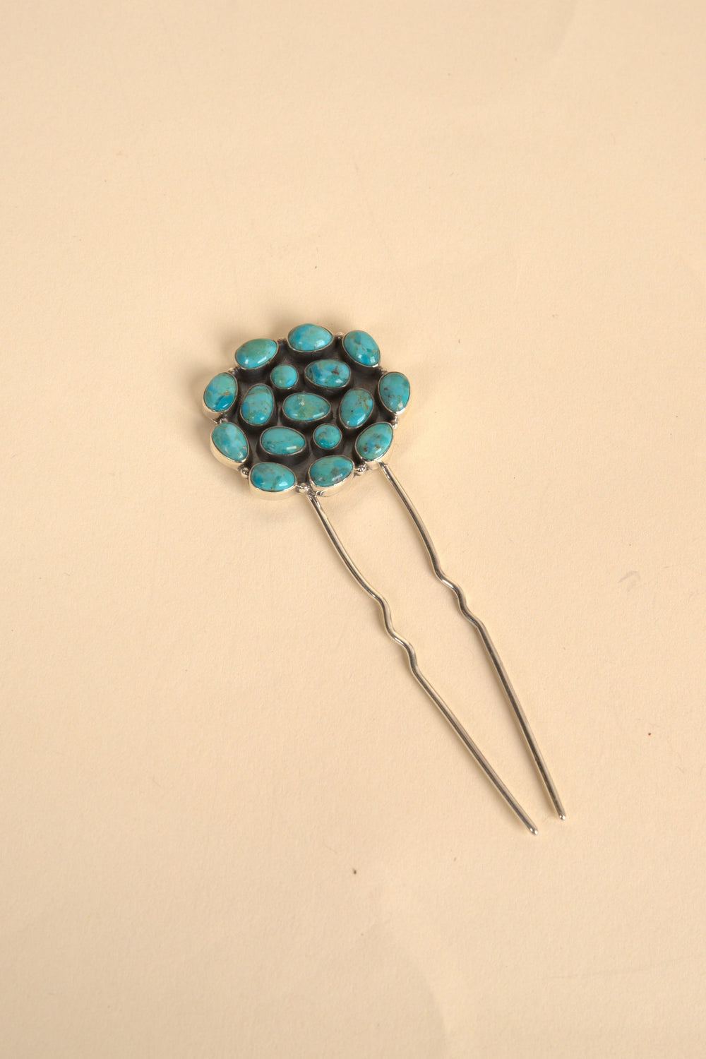 Navajo Handmade Turquoise Round Cluster Hair Pin