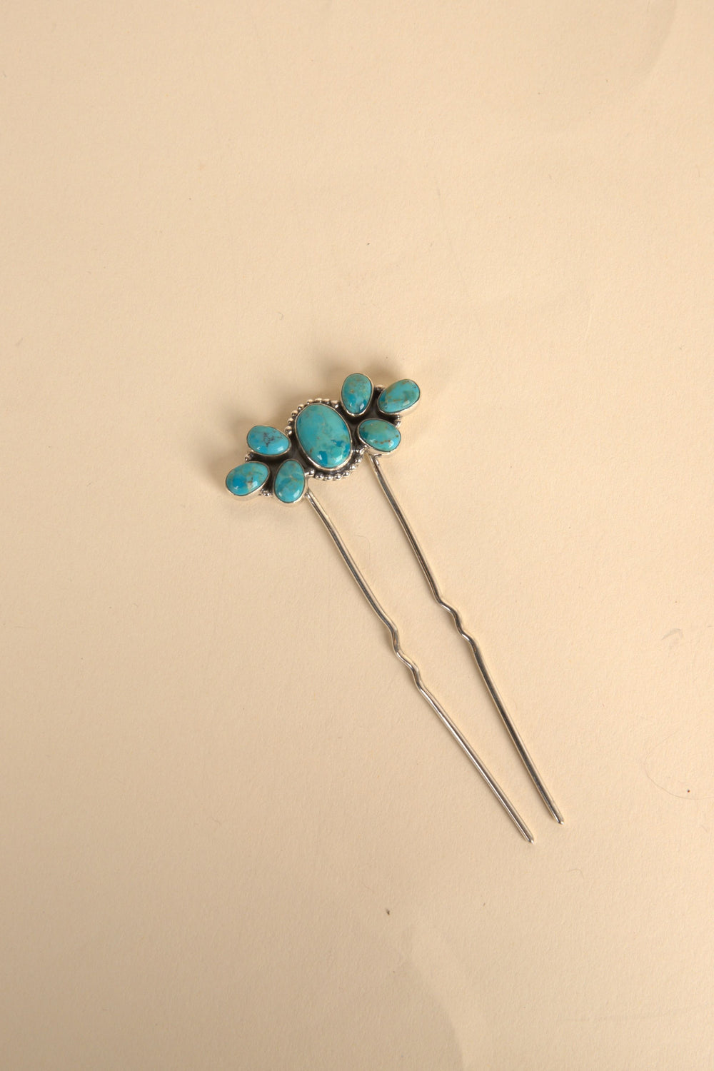 Navajo Handmade Small Turquoise Cluster Hair Pin