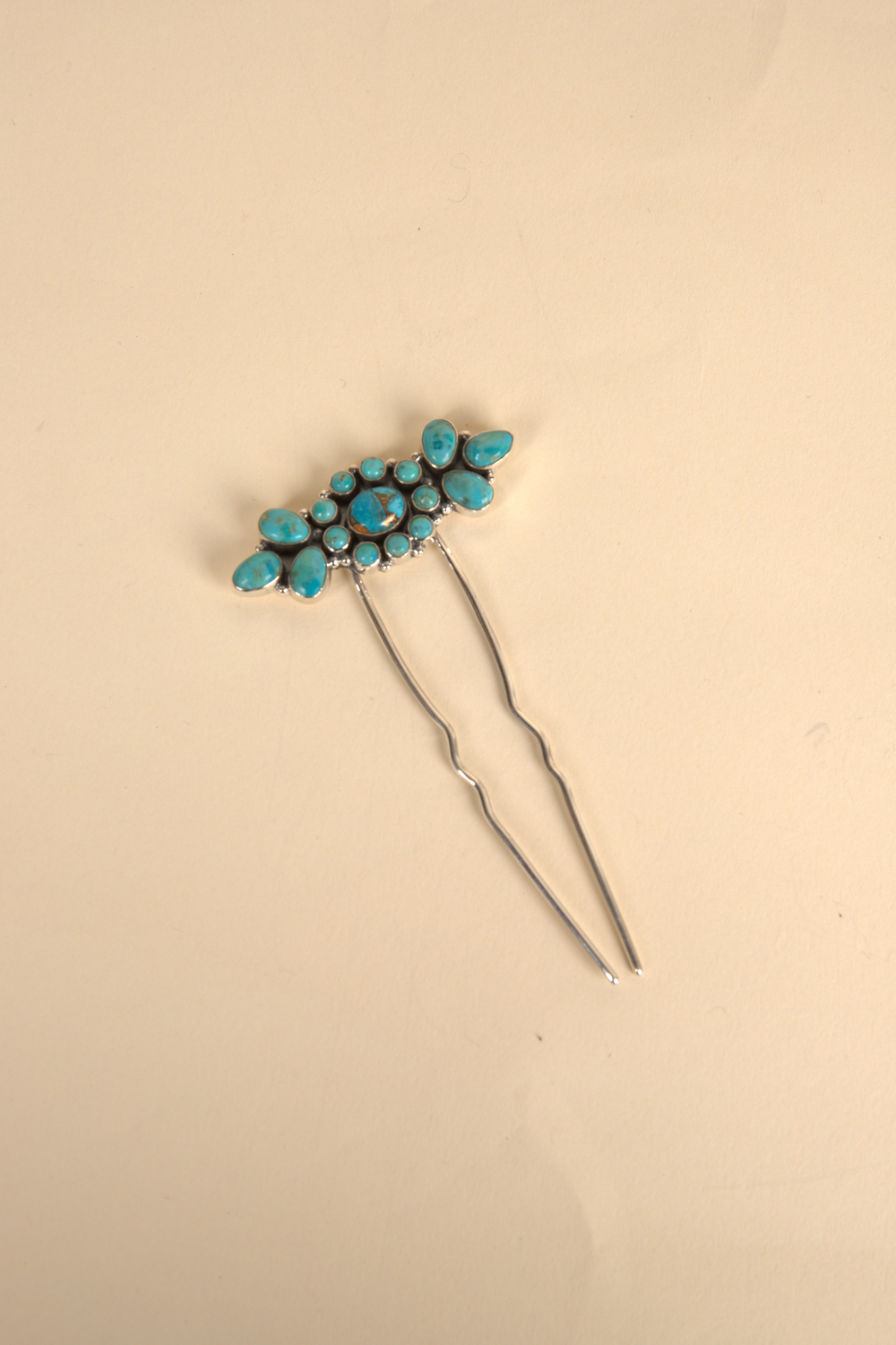 Navajo Handmade Large Turquoise Cluster Hair Pin