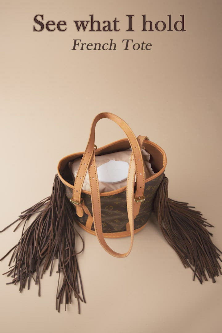 French Tote - with Boho Fringe, Braided Handle Dirty Blonde with Side Fringe