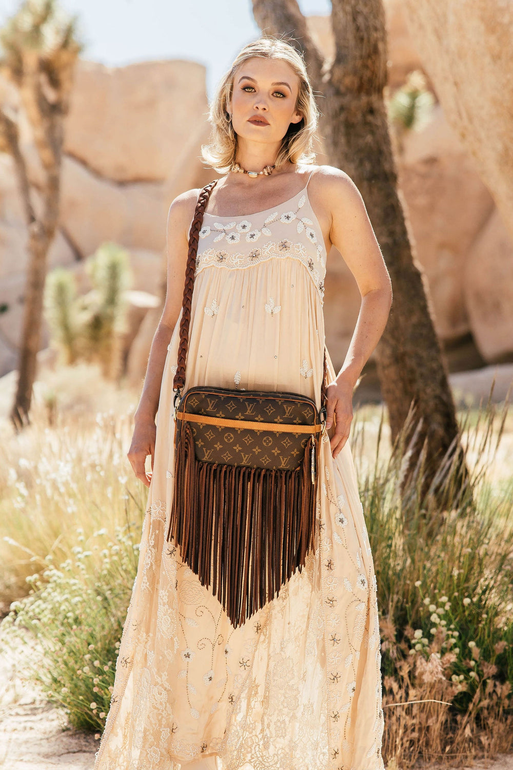 Small Boho Hippie Fringe Bag Small Beaded Tan Leather Bag 